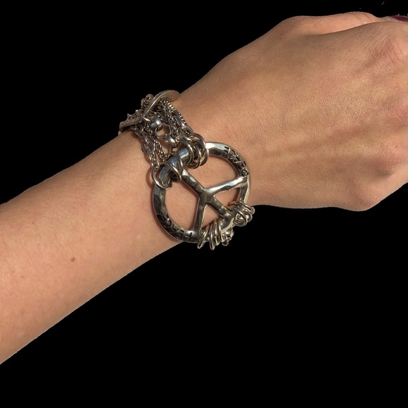 Solid Silver Peace Toggle Bracelet - Picture 3 of 4